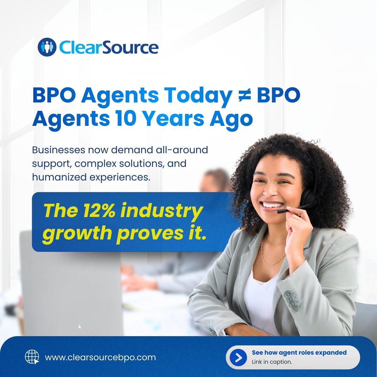 ClearSourceBPO's tweet image. How has the BPO agent transformed through the years?
Our latest blog tackles how the call center agent&apos;s role has expanded beyond traditional competencies.
Read more here: hubs.li/Q03VWN1v0

#BPOPartner #CallCenterOptimization #BPOAgents #CustomerSupport #BPOIndustry