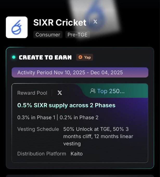 Good night CT🌃

I truly can’t imagine anyone overlooking one of the biggest SportsFi platforms on the TON network.

<a href="/SIXR_cricket/">SIXR Cricket</a>  focuses on the popular game of cricket, offering a full SportsFi ecosystem where every match, every challenge, and every move truly matters.

Built