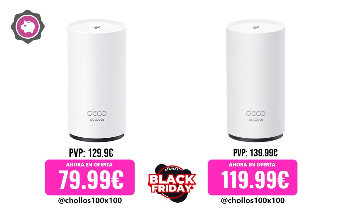 chollos100x100's tweet image. 🔥 CHOLLAZOS  #Amazon 

✅ TP-Link Deco X50-Outdoor (1-Pack) - Sistema WiFi 6 AI Mesh, AX3000 Doble Banda 2.4 GHz/5 GHz,4k, Cobertura hasta 232 m2, 2X Puertos GigabIt por Unidad, Certificado como Resistente al Agua y al Polvo

🚫 PVP: 129.9
🔥 PR... amz.tf/rvQJYqO