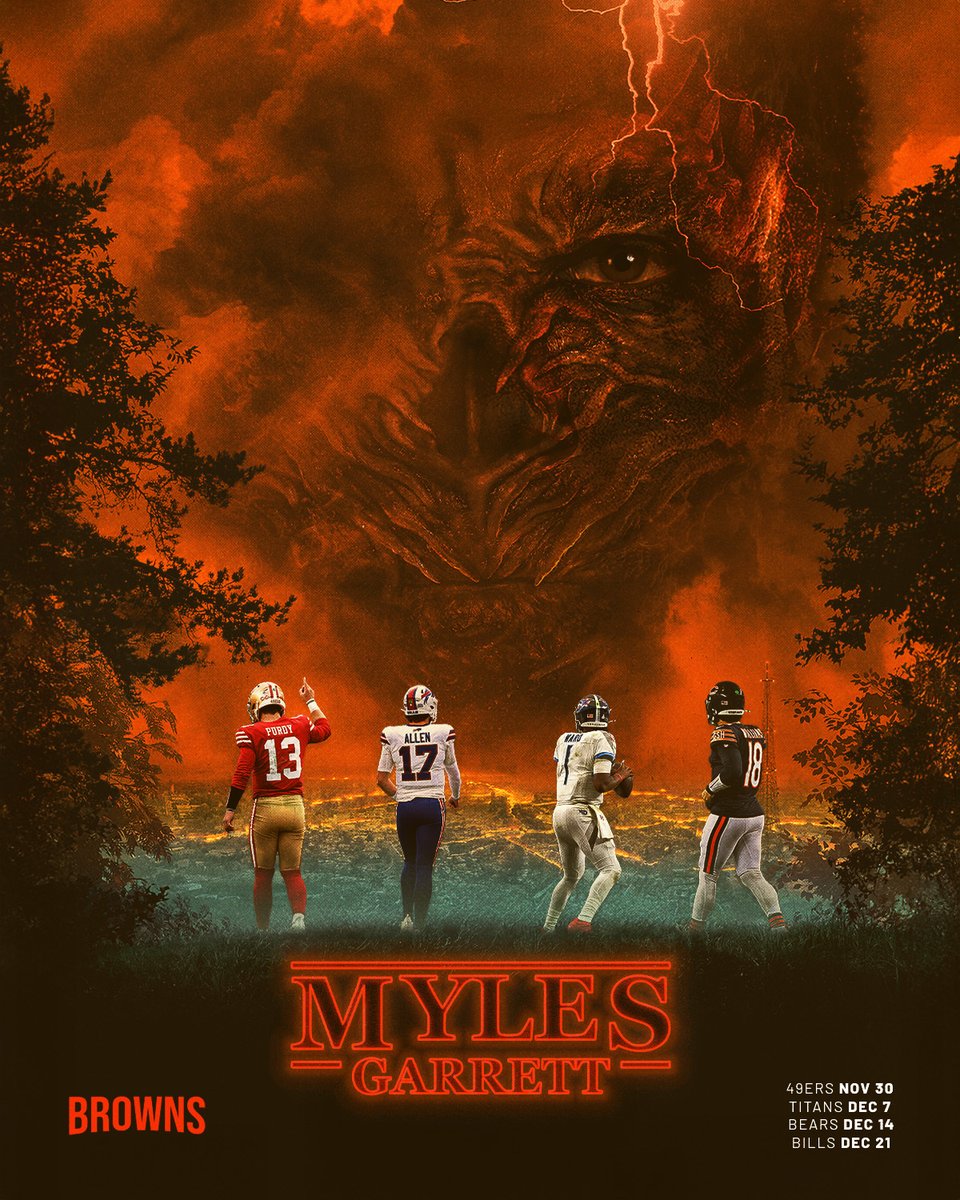 Browns's tweet photo. Myles' sights are set on his next targets to send to the upside down 🙃

@Stranger_Things | @Flash_Garrett https://t.co/xRSnrYfSvv