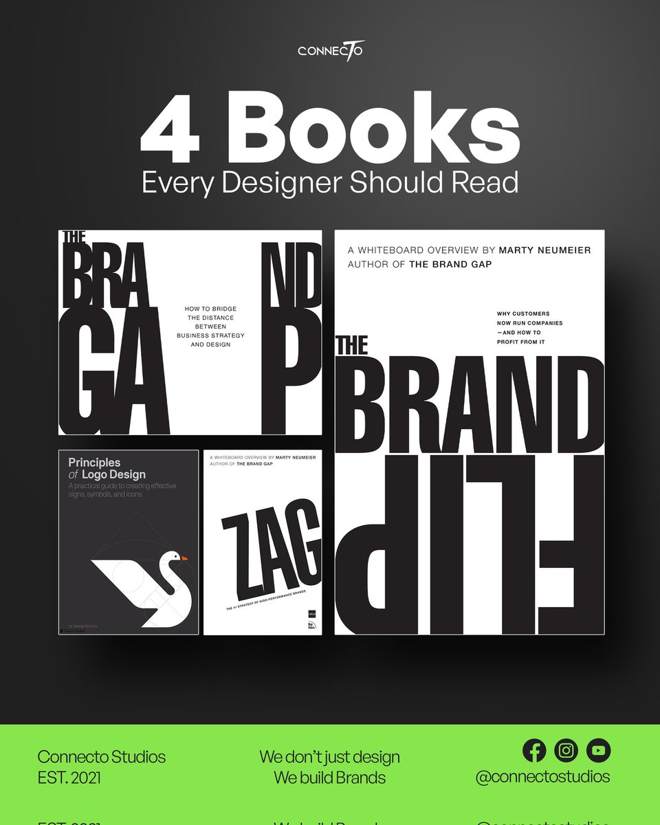 ConnectoStudios's tweet image. Every designer should read these 4 Books:

✓ Principles Of Logo Design - George Bokhua
✓ The Brand Gap - Marty Neumeier
✓ The Brand Flip - Marty Neumeier
✓ Zag - Marty Neumeier

Download Link: connecto4.gumroad.com/l/zlngcn

#books #course #graphicdesign