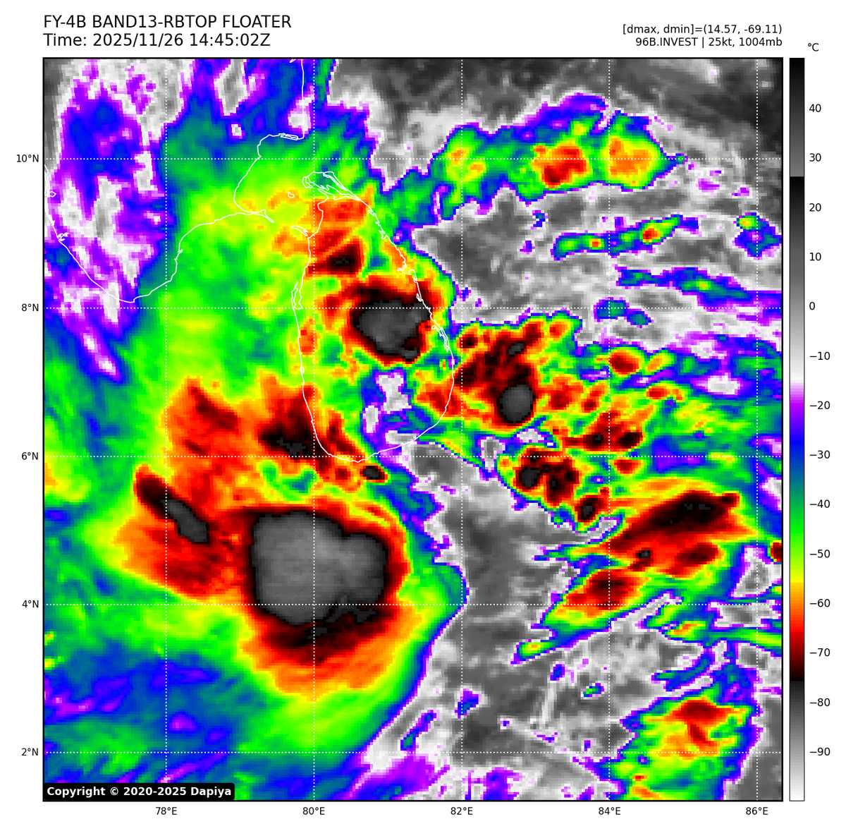 VortixWx's tweet photo. #96B is another TC that could develop. Currently it's S of #SriLanka & will be moving north towards SE #India. How quickly it forms depends on if the center goes directly over ๐ฑ๐ฐ or not. Regardless, extreme flooding is likely for both ๐ฑ๐ฐ & ๐ฎ๐ณ.
#tropicswx #LKAwx #INDwx https://t.co/JZMhFZCW1X