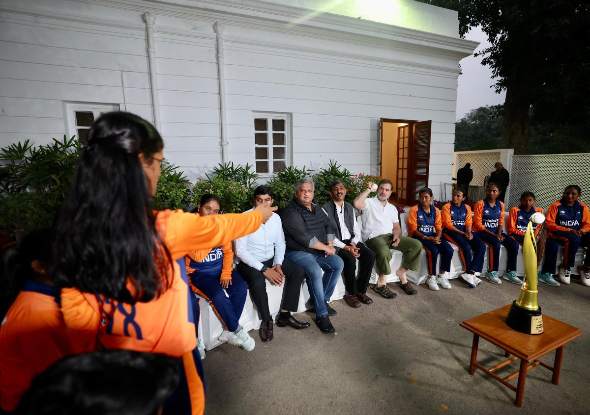 RahulGandhi's tweet image. Today, had the honour of hosting the Indian Blind Women’s Cricket Team, the proud winners of the inaugural T20 World Cup, in New Delhi.

Their historic victory is a powerful message of courage and possibilities. Their grit, discipline and extraordinary spirit are an inspiration…