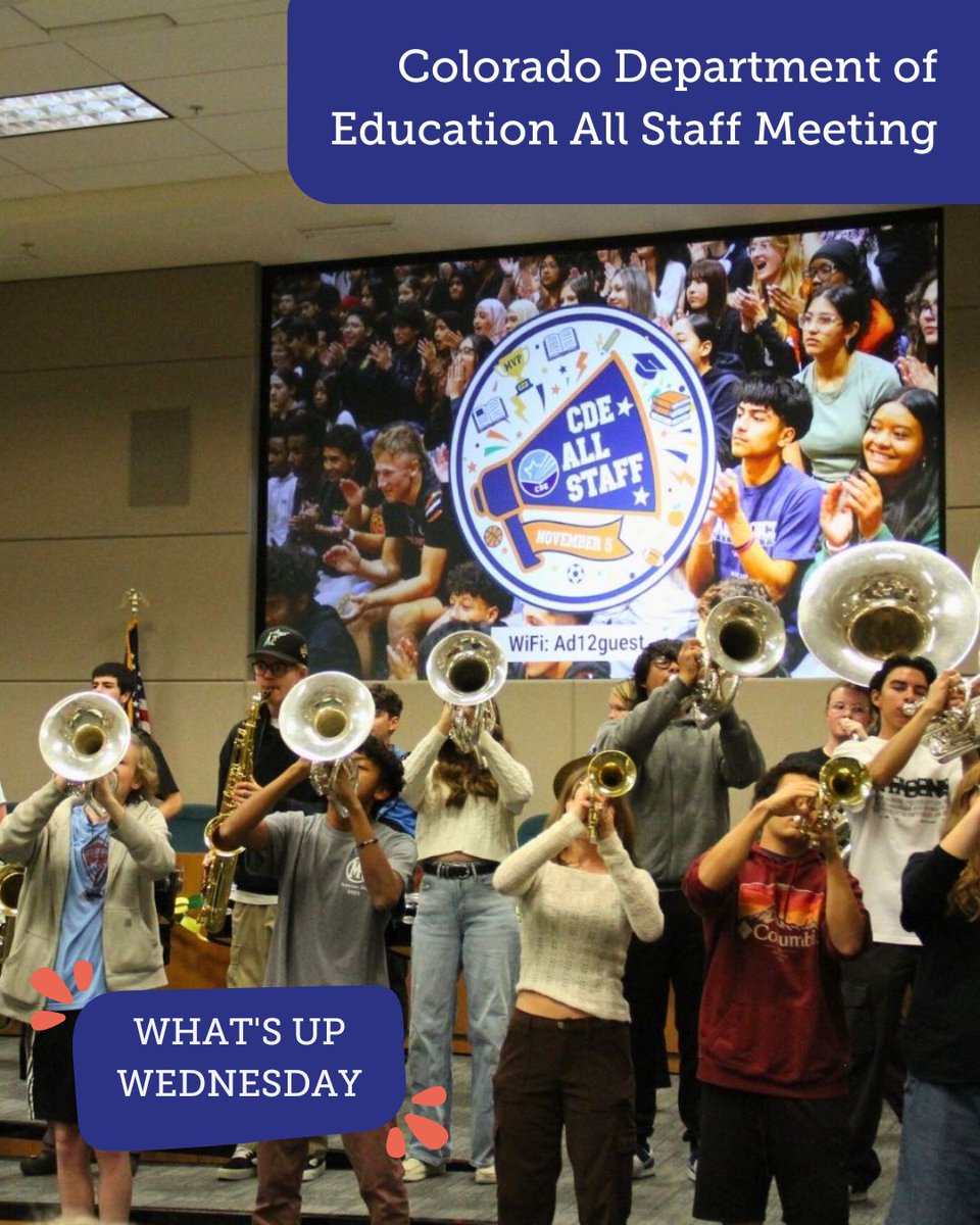 codepted's tweet image. For What&apos;s Up Wednesday, we&apos;re highlighting our Fall All Staff meeting! More than 300 staff members got to see each other in person. Special shout out to the band, poms, and cheer teams from @MountainRangeHS in @Adams12 for making this meeting extra memorable!