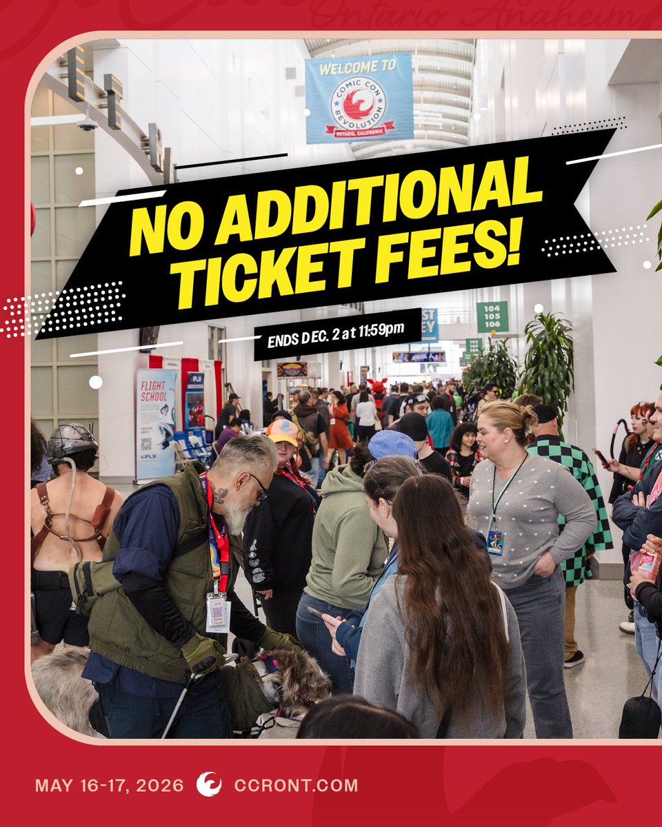 ComicConRvltn's tweet image. 🛒 No Additional Ticket Fees + Early Bird Discount Pricing = The BEST value in comic &amp;amp; pop culture cons around!

Tickets: CCRTix.com
#comicconrevolution #comiccon #inlandempire #ontariocalifornia #losangeles #socal #blackfriday #blackfriday2025 #blackfridaysale