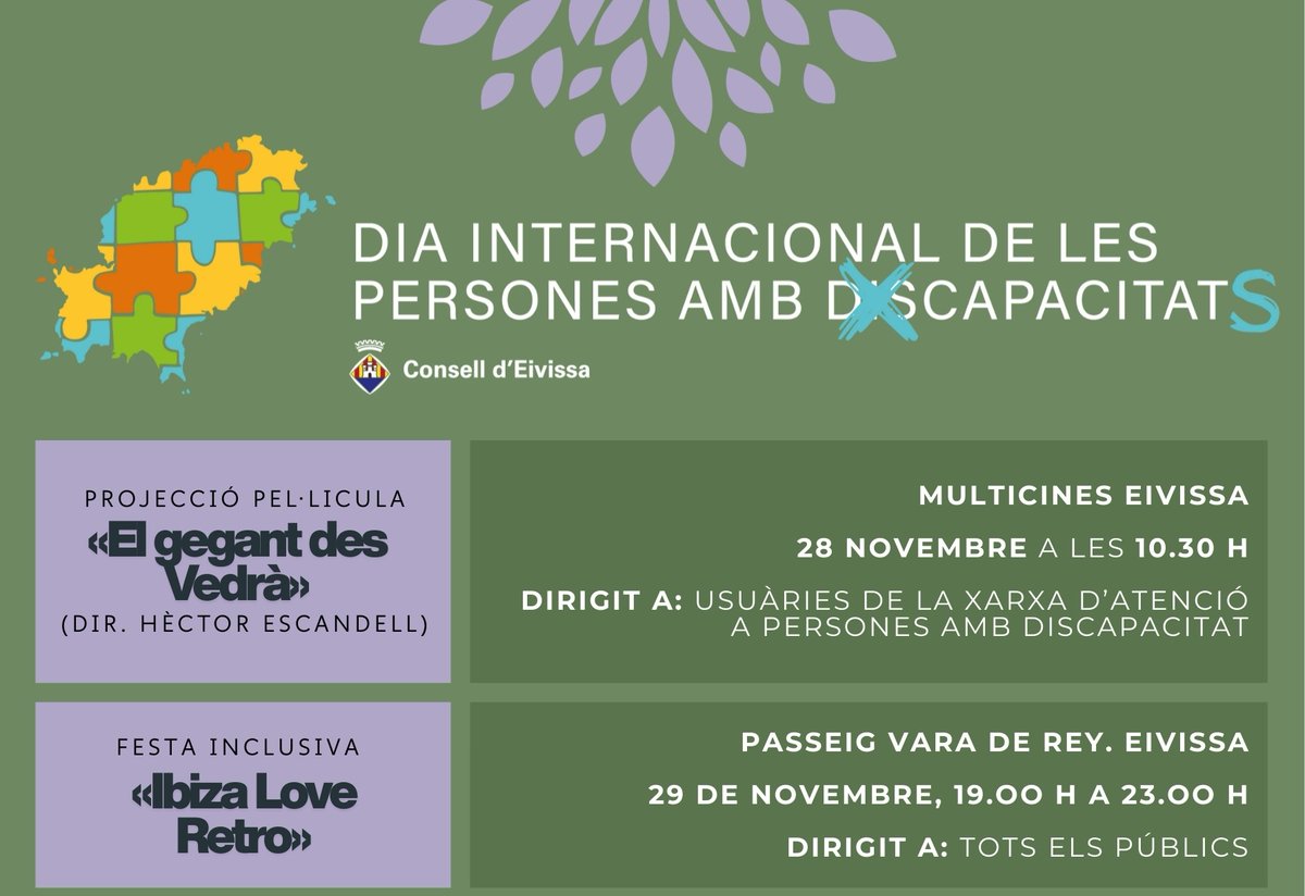📰 Diferents activitats culturals, socials i inclusives pel Dia Internacional de les Persones amb Discapacitat

➕️ info: conselldeivissa.es/es/actualidad/…