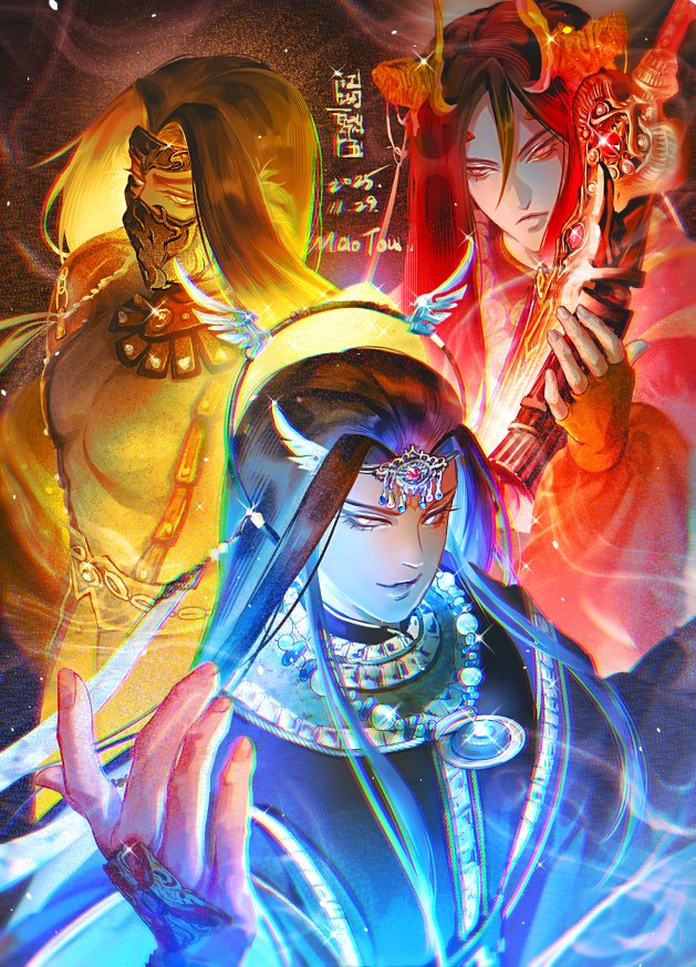 布翁的認親卡~
主題:歐罵罵歹逗陣三大男

黑黑任性又難相處，但是好帥。😇

原本想分開畫發現太高估自己所剩時間，乾脆三個願望一次滿足!

#棄天帝 #天地不容客 #婁震戒 
#霹靂 #金光 #東離
#illustration #artdrawing #art #繪畫 #布袋戲