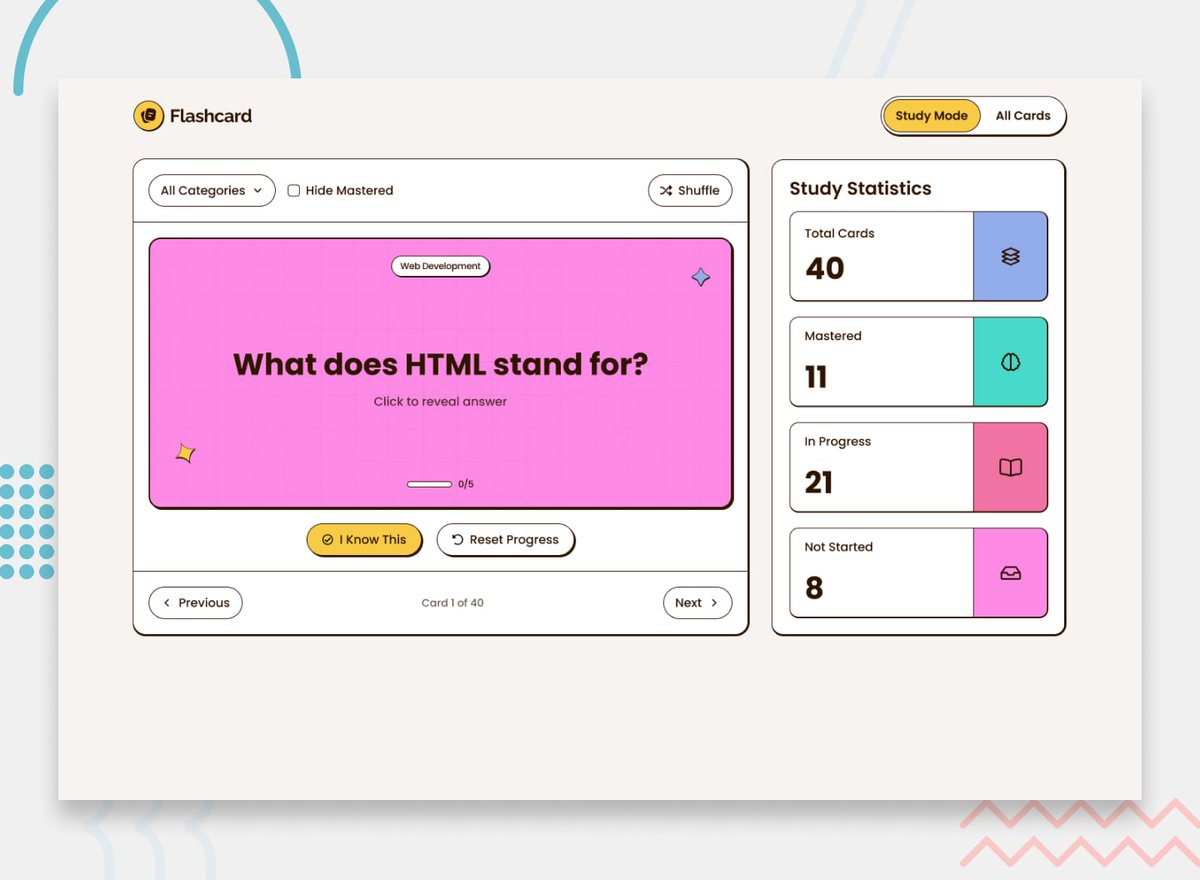 frontendmentor's tweet image. We&apos;ve got a new PREMIUM challenge launching tomorrow! 🥳

For this project, you&apos;ll build a flashcard app with study modes, progress tracking, and filtering. It&apos;s a great way to practice state management and creating engaging UI interactions.