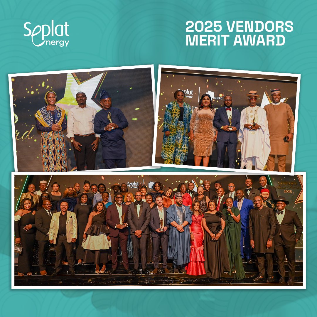 SeplatEnergy's tweet photo. The 2025 Seplat Vendors’ Merit Award was an opportunity for us to appreciate the vendors, regulators, and JV partners who help us deliver excellence every day.

Across safety, innovation, sustainability, and operations, we celebrated the people and businesses who keep Seplat Energy moving forward.

Swipe to see more highlights from the event.

#SeplatEnergy #SMVA2025 #ReliableEnergy #Partnership #Excellence #SupplyChain