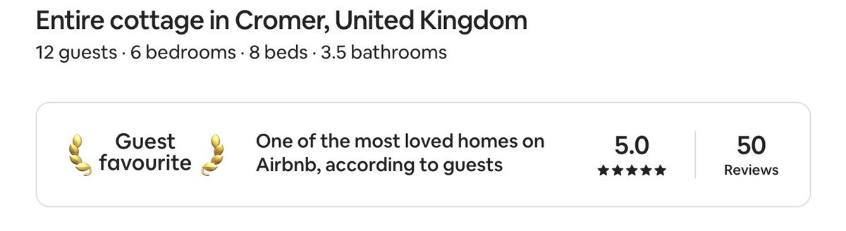 Cromerholiday's tweet photo. Thrilled to have received our 50th consecutive 5* Airbnb review - thank you to Shaun and family! 
Check out our 5* google maps reviews too. 
Come and celebrate New Year in Cromer - super large house, sleeps 12,  ideal for friends and family gatherings: https://t.co/SZkHz9kI24 https://t.co/AgCMemDdaD