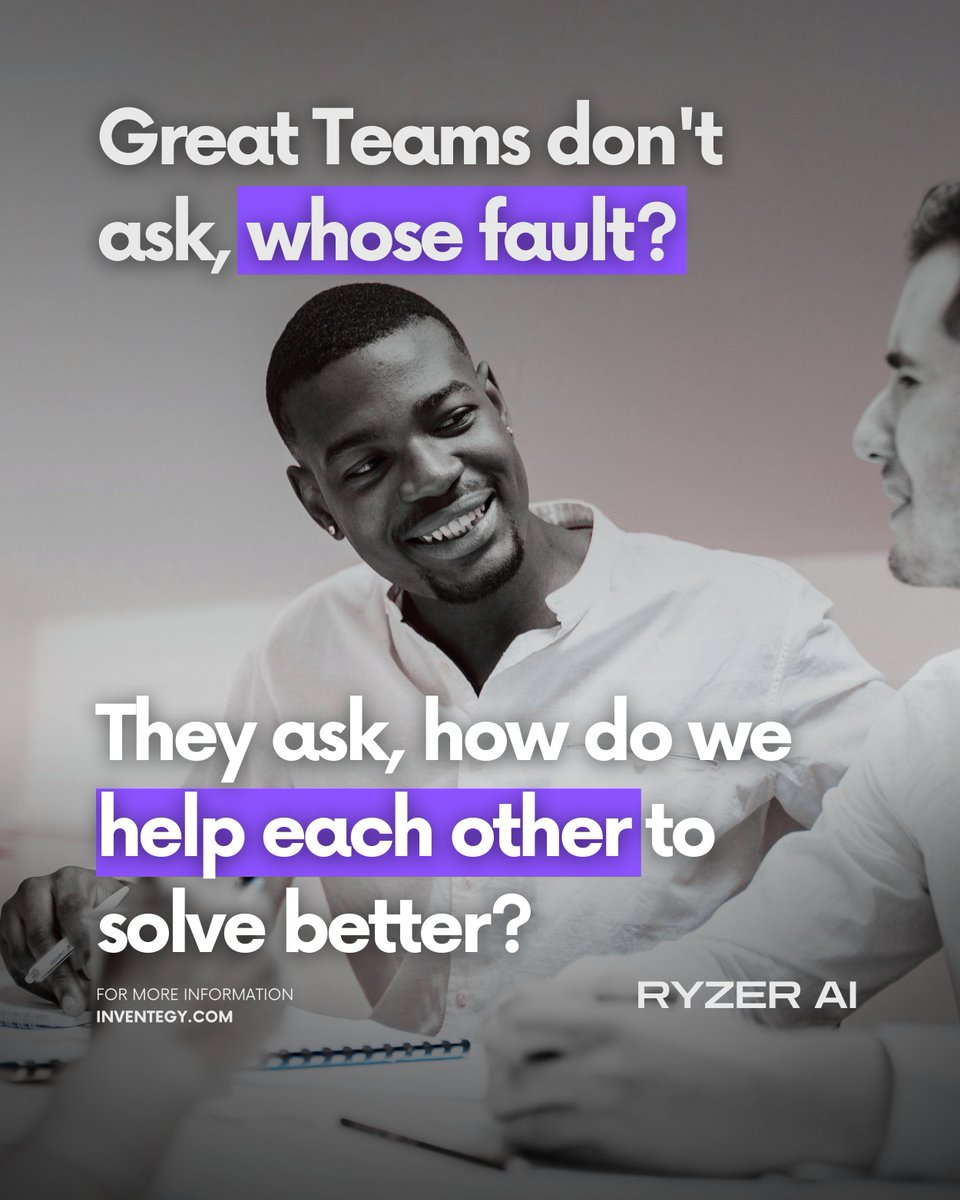 AliIqbal_AI's tweet photo. 🚀 The Difference Between Teams and Great Teams

Great Teams don't ask whose fault?
They ask, how do we help each other solve this?

It sounds simple. But it's the 1% difference that separates high-growth startups from bureaucratic relics.

✈️ Think of it as an in-flight emergency.

When the pilot reports a system failure, the ground crew doesn't waste 30 minutes reading the manual to assign blame to the maintenance tech who signed off last week.

🧐 Insight: In high-stakes environments, speed of resolution outweighs the need for accountability in the moment.

Action: They immediately activate the checklist, mobilize resources, and focus entirely on safe landing.

Your office is a flight deck. Stop demanding an immediate autopsy on the error. Start executing the safe landing checklist.

>>>  👇  <<<<

The 3-Step Solution Pivot:

1- Shift Focus: Acknowledge the error for 60 seconds. Then, move immediately to "What are our next three steps?"

2- Resource Over Blame: Instead of identifying the person who broke it, identify the best resources (people, budget, tools) to fix it.

3- The Debrief: Only once the crisis is stabilized do you hold the blameless review to ensure the system is fixed, not just the symptom.

That's how you build a culture of psychological safety. That's how you move from damage control to market leadership.

Which one of the three steps is your team mastering right now? Let me know in the comments.

🧲 High performing teams prefer RYZER AI 🚀

to outperform even in worst case scenarios.

👉 Get your free access now: https://t.co/2POL1Xez87

#RYZERAI #Inventegy #AI #Leadership #Teamwork #TEamAlignment #Collaboration #Culture #HighPerformance