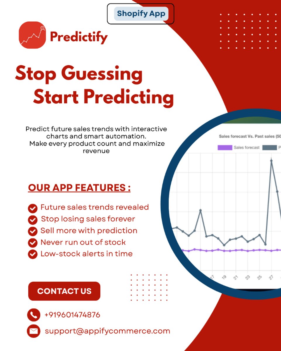 appifycommerce's tweet image. Stay ahead of demand with 𝗣𝗿𝗲𝗱𝗶𝗰𝘁𝗶𝗳𝘆 — smart sales forecasts, low-stock alerts &amp;amp; ML-powered insights. No more missed sales. 𝗟𝗶𝗻𝗸 𝗶𝗻 𝗯𝗶𝗼.
#Predictify #ShopifyApps #AppifyCommerce