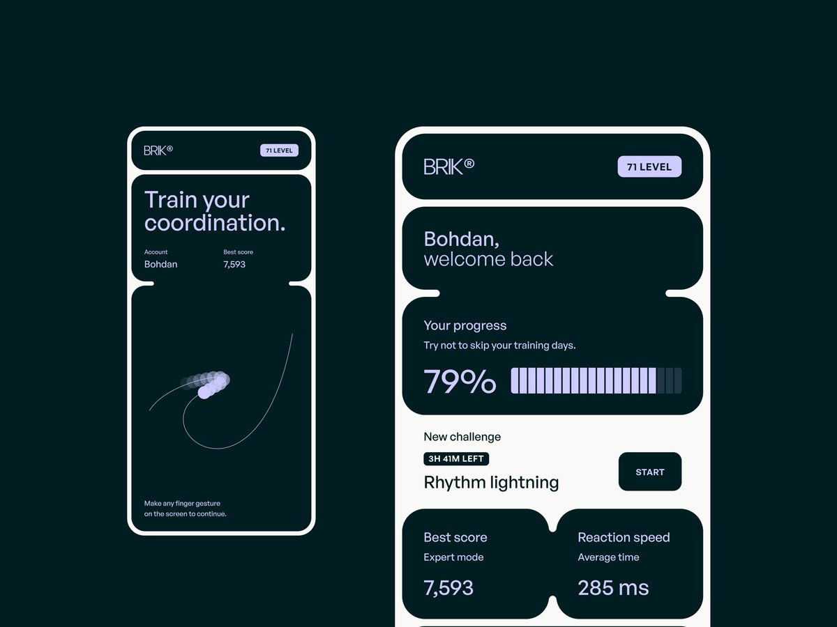ZajnoCrew's tweet image. What if your phone could do more than fuel doomscrolling?

Meet BRIK—a cognitive-training app designed to support long-term brain health.
Clean UI, calm contrasts, and clear progress tracking—everything built to focus the mind, not overwhelm it  🧠✨

#mobileappdesign