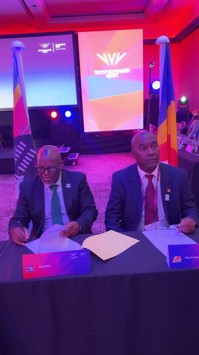 _eocga's tweet image. On the sidelines of the Commonwealth Sport General Assembly in Glasgow, the Seychelles Olympic and Commonwealth Games Association (SOCGA) and the Eswatini Olympic and Commonwealth Games Association (EOCGA) have signed a landmark Co-operation Agreement.
eocga.org.sz/historic-sport…