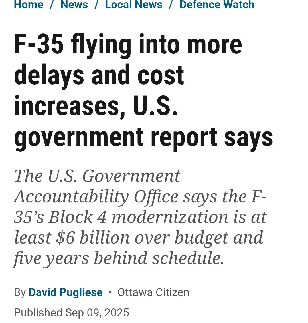 <a href="/IvisonJ/">John Ivison</a> John, we do not have the F-35 maintenance rights. We would have to rely on Trump's America to keep them in the air. Does this not concern you. Besides the first delivery is delayed until 2028. Sweden has a 3 year guaranteed delivery.