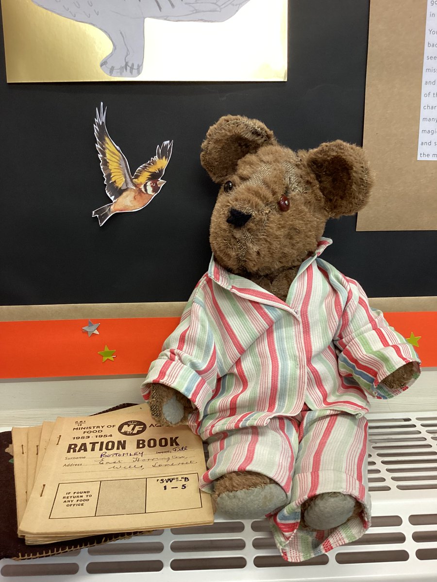 Year 6 had a very special visitor … Little Ted! 
This beautiful handmade bear was gifted to their teacher’s mum in 1943 during World War II. Made from a coat collar, shredded flannel petticoats and boot-button eyes, he’s a perfect example of wartime “Make Do and Mend”!
#History