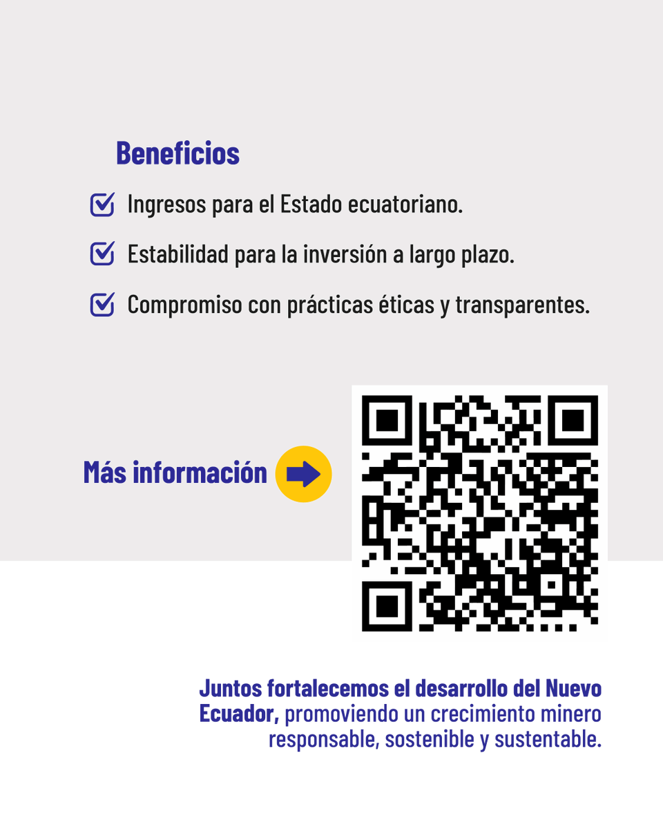 ENAMIEPECUADOR's tweet photo. 🤝INVIERTE EN ECUADOR
✅ Aperturamos áreas de alto potencial geológico en Morona Santiago para la participación de inversionistas nacionales y extranjeros, bajo un proceso transparente, normado y con seguridad jurídica. 
⏩Más información: https://t.co/MKScrxYp7g
#ElNuevoEcuador https://t.co/ptXZxdmTaO