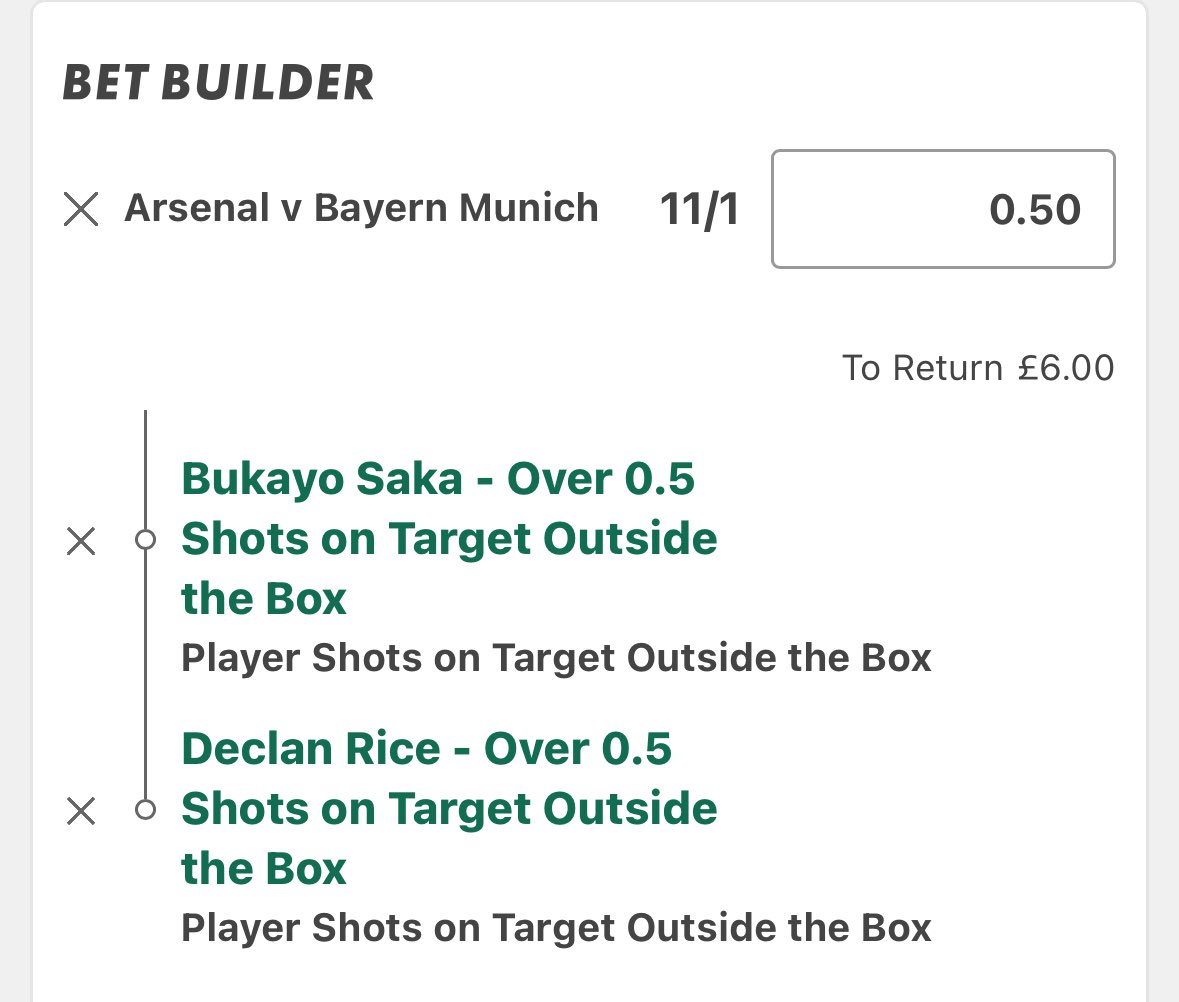bettingwithAP's tweet photo. Arsenal v Bayern Munich

Today’s UCL long shot. 

Write up and stats in the tele - https://t.co/o9BldTmSci https://t.co/stLLk9ZdGa