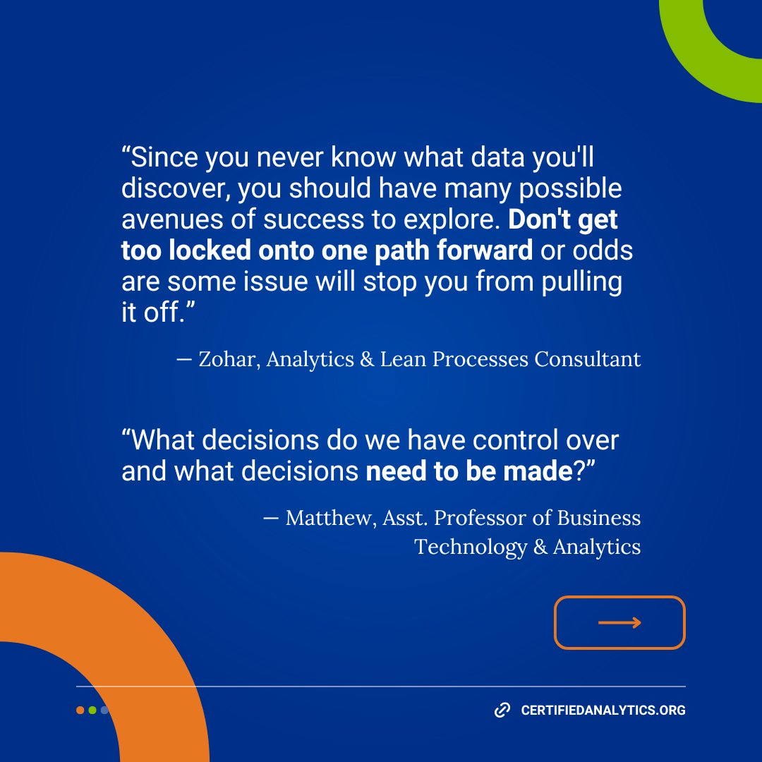 CAPcertify's tweet image. Every tip points to this: jumping straight to data first is where most analytics projects go wrong.

🧠 Want to go deeper? 

The free @INFORMS Business Problem Framing course teaches the systematic approach that could change how you start every project: bit.ly/3Lle9s8