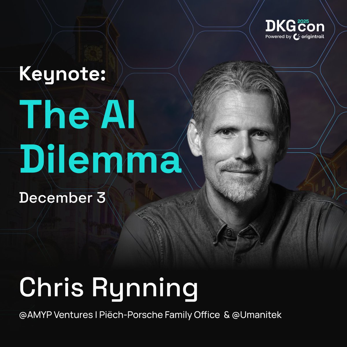 At DKGcon 2025, <a href="/ChrisRynning/">Chris Rynning</a> of <a href="/umanitek/">umanitek</a> &amp; AMYP Ventures (Piëch-Porsche Family Office), will address the “AI Dilemma”.

His keynote will focus on rising AI threats and the need for safeguards that scale trust, powered by <a href="/umanitek/">umanitek</a> &amp; <a href="/origin_trail/">OriginTrail</a>.

December 3