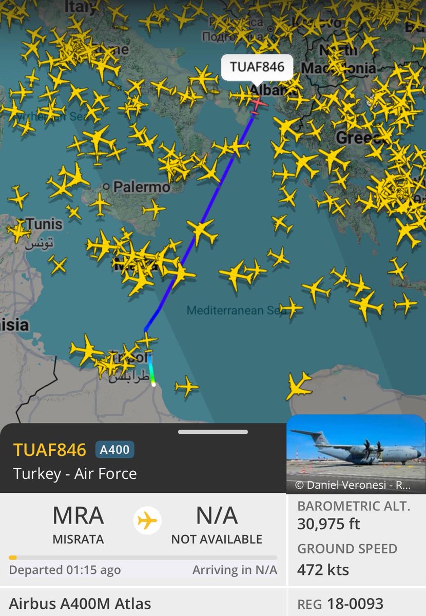 abdulahkocoglu's tweet photo. Türk Hava Kuvvetleri’ne ait 2 adet A400M askeri kargo uçağı Libya’dan havalandı. #TUAF https://t.co/onPyyV6nCI
