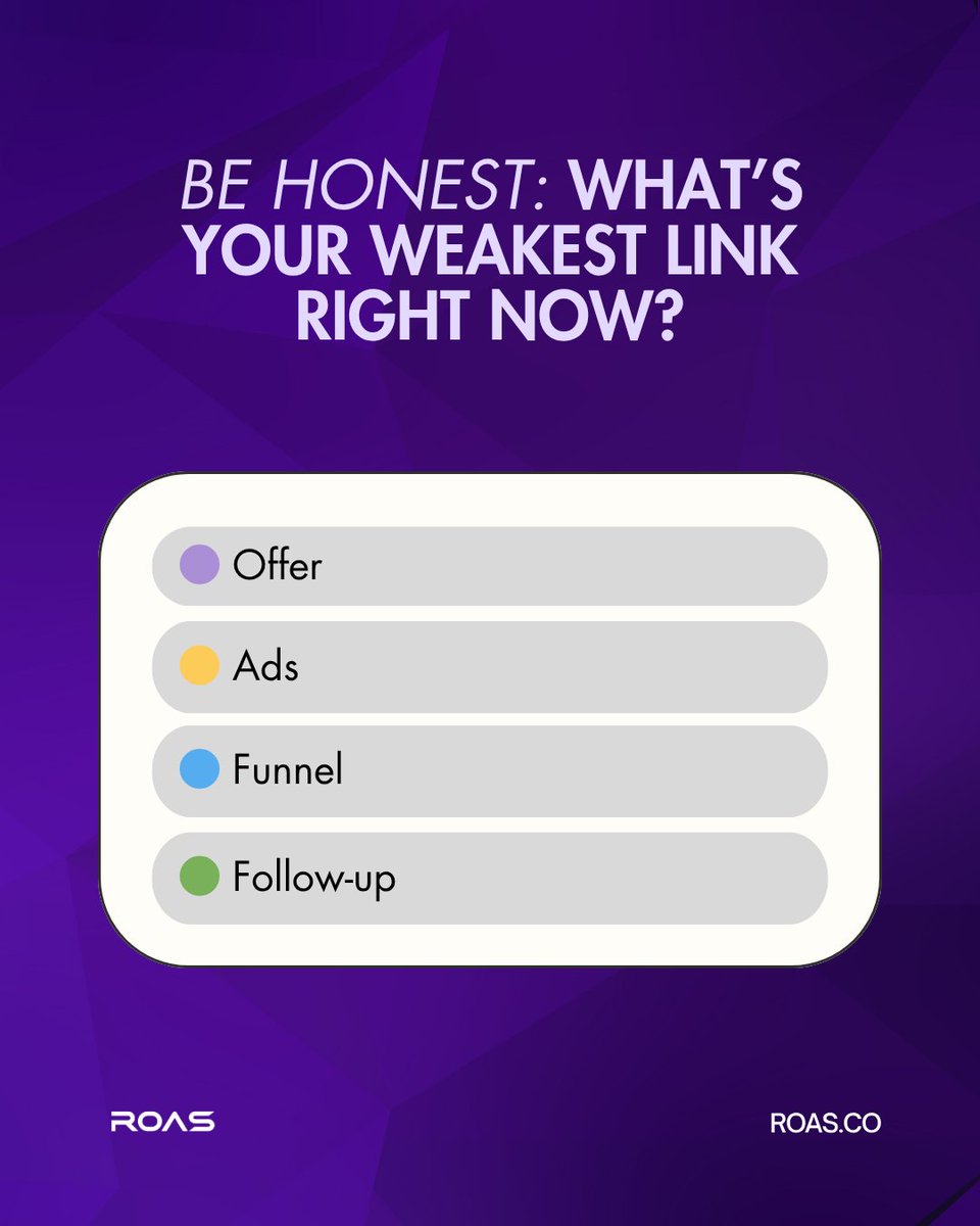 roas's tweet image. Every business has a weak spot 👀

Which one are you working on right now — and what’s your biggest lesson so far?

Drop your answer below 👇 and let’s see where most founders are focusing this quarter.

#ROAS #DigitalAgency #FunnelOptimization #MarketingStrategy…