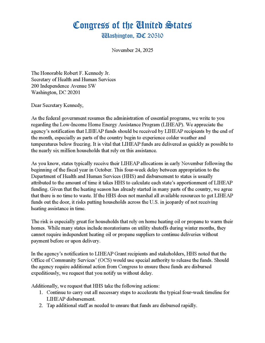RepJohnLarson's tweet image. 100,000 Connecticut households rely on federal assistance to heat and cool their homes. As temperatures drop, families can&apos;t afford to wait. I joined a bipartisan coalition of my colleagues urging the Trump Administration to prevent any further delays and release aid now.