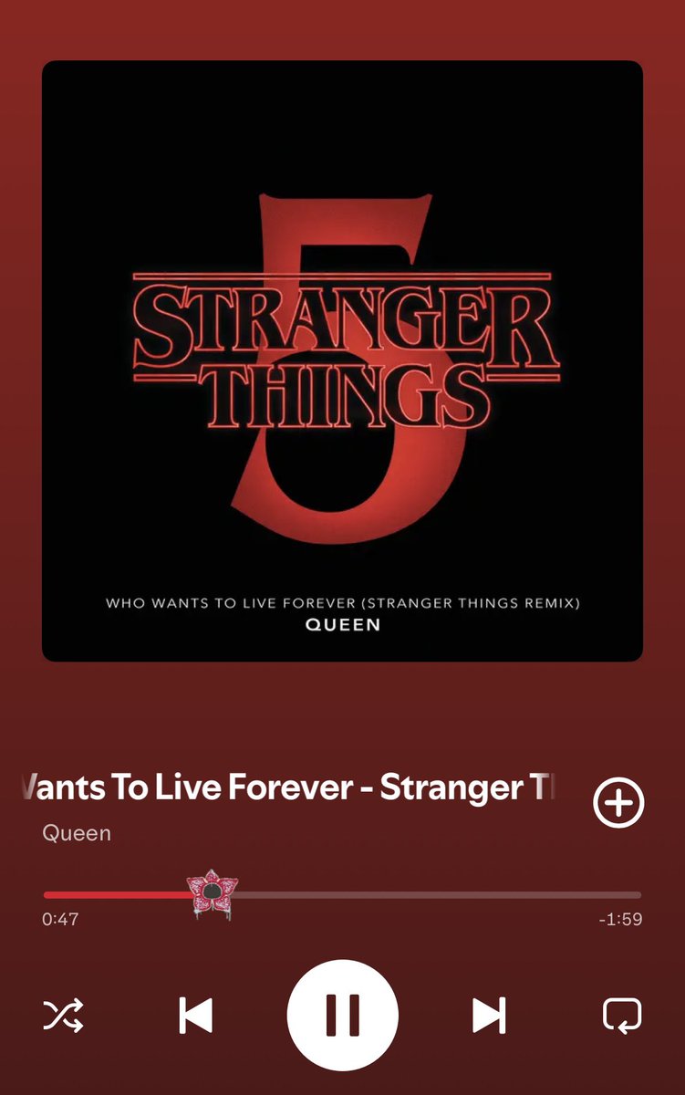TheSTarchive83's tweet photo. A Demogorgon comes up on the timestamp bar while listening to Stranger Things related songs on Spotify #StrangerThings5 https://t.co/vkfxC25jGM