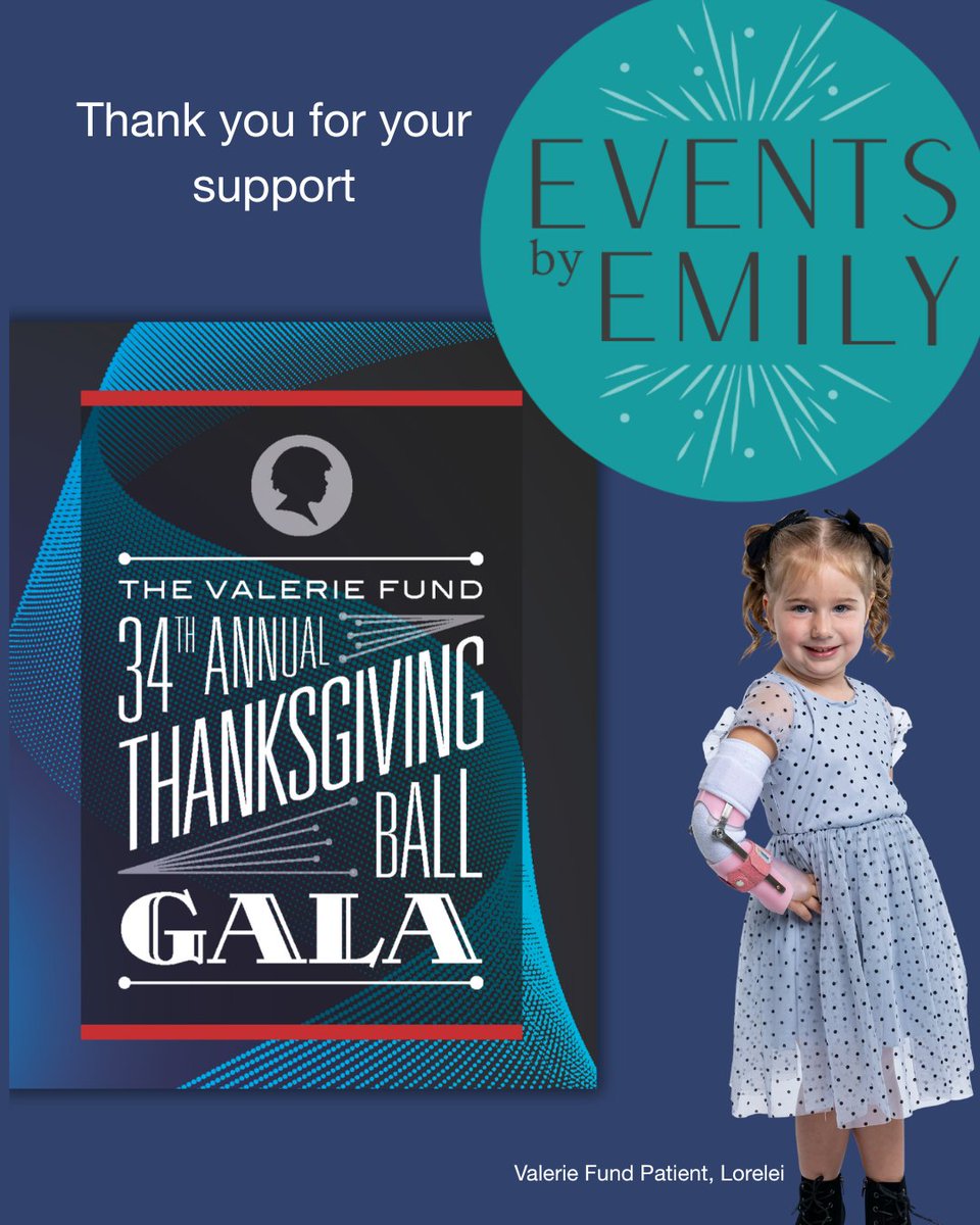 TheValerieFund_'s tweet photo. A huge thank you to Events by Emily for their support of our Thanksgiving Ball Gala! Your support helps us meet the needs of our 6,500 Valerie Fund patients treated across the tri-state area. We’re so grateful for your partnership!

#TheValerieFund #ThankYou #NonProfit https://t.co/JRT7kLERGT