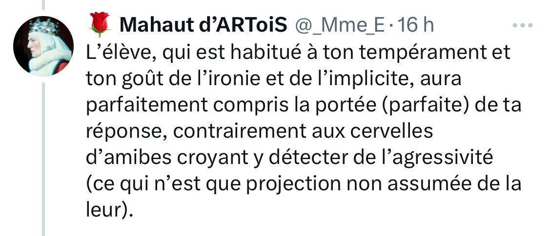 _Mme_E's tweet image. Faut que j’arrête avec « parfait », employé 4 fois aujourd’hui en 2 tweets.

C’est sûrement révélateur. Ça trahit certainement ma course à l’approbation d’autrui, mon manque d’humilité ou de tolérance à l’égard de mon prochain. 

Bref, c’est un tic verbal de connasse. 😈