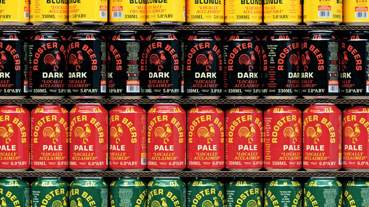 CommArts's tweet image. EXHIBIT: Base Design reimagined Rooster Beers, transforming it from an expat craft label into a bold, proudly local Vietnamese classic—simple, street-inspired, and instantly recognizable. ow.ly/4Rti50XwY4i