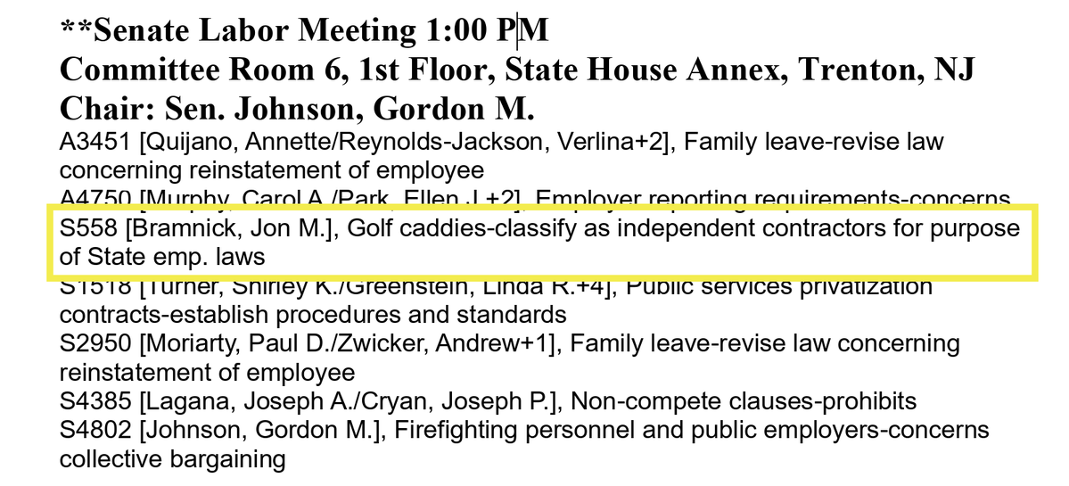 thekimkavin's tweet image. The bill to protect the independent-contractor status of golf caddies in New Jersey is back

Scheduled for a hearing December 1
