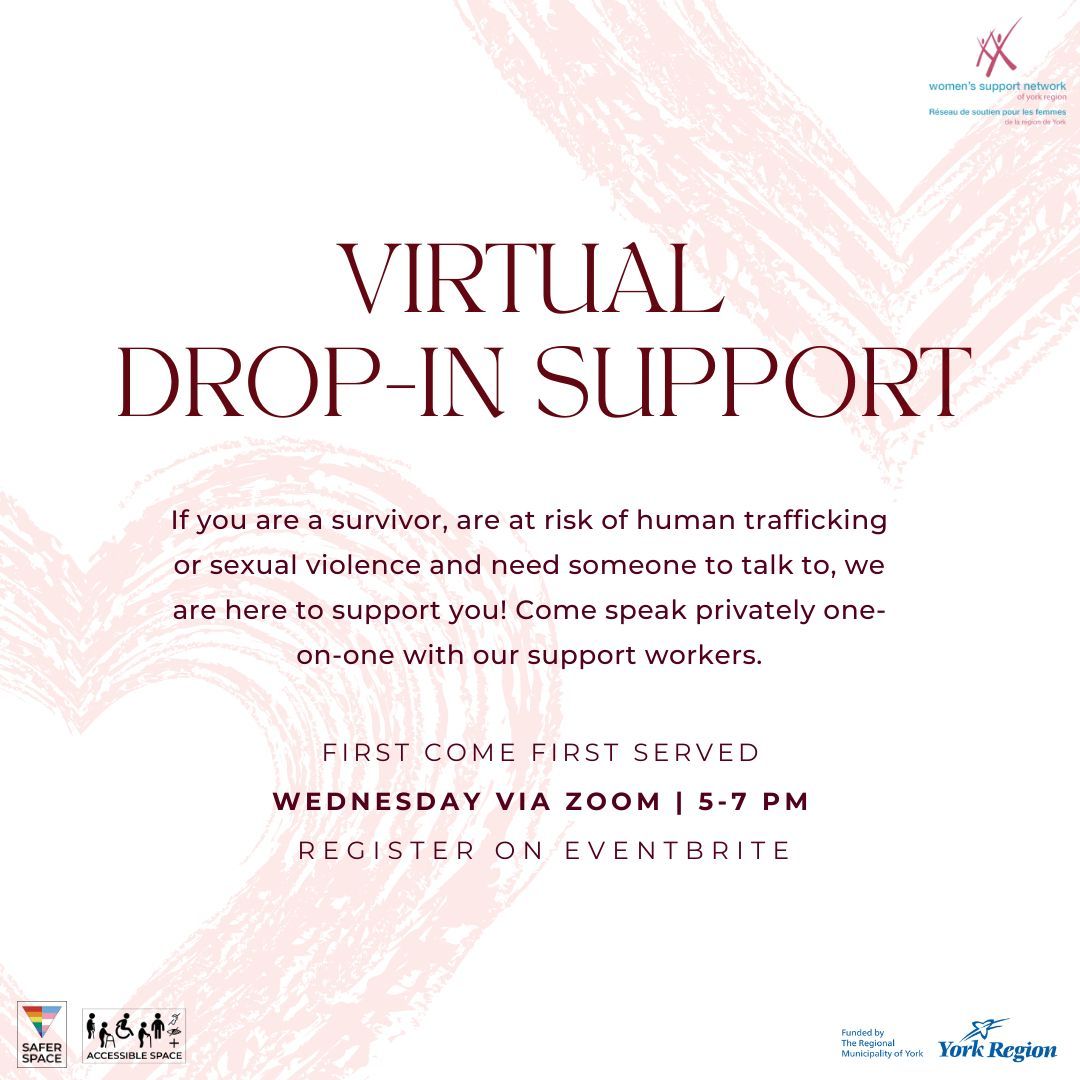WSNYorkRegion's tweet image. Come speak privately  one-on-one with our support workers. Register: buff.ly/GwGp7RG 

#DropIn #VirtualSupport #Support #Online #WomenandFemme #Survivors #Wellness #YorkRegion #WeBelieveSurvivors