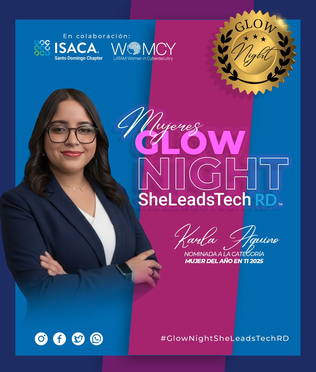 isacasdchapter's tweet photo. 🏆 Mujer del Año en TI – Karla Aquino

Elegida por su excelencia, impacto y la más alta votación de la comunidad, Karla representa la excelencia y la dedicación que impulsa el avance de la tecnología en República Dominicana.  #GlowNightSheLeadsTechRD https://t.co/ZFBVW4qfw2