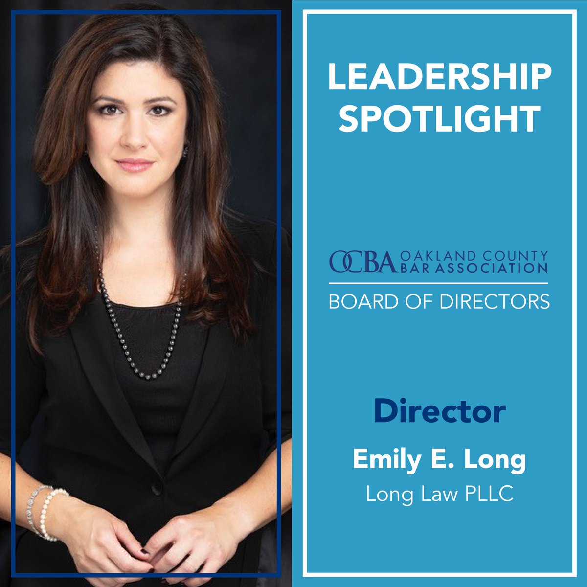 Meet Emily E. Long, who has served on the OCBA Board of Directors since 2019 and has been a valued member of the organization since 2007.

Emily leads her practice at Long Law PLLC, where she is known for her skills in navigating complex cases.  

Thank you for your leadership!