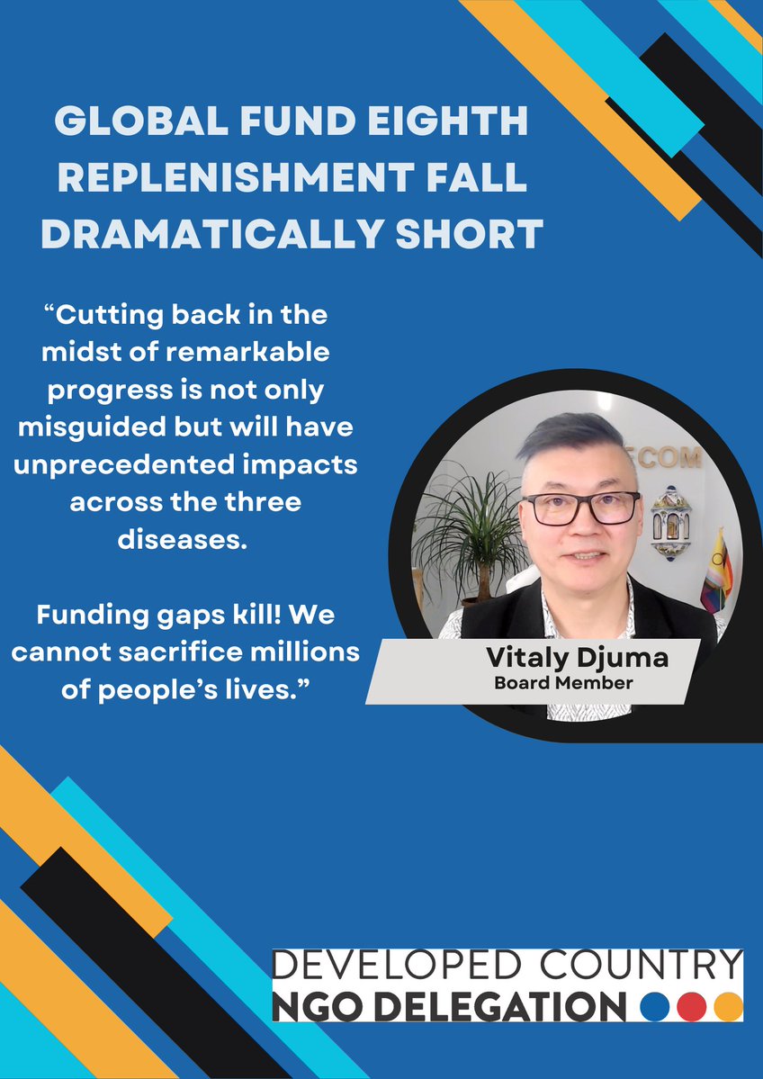DevelopedNgo's tweet image. @DevelopedNgo reacts to @GlobalFund&apos;s #8thReplenishment that raised + US$11 Billion. Total pledges are US$6.6 B less than target &amp;amp; falls drastically short of global need to #End #HIV #TB &amp;amp; #Malaria! #MoreNowThanEver #FundingCutsKill
Read our statement 👉shorturl.at/EtspW