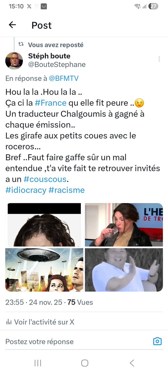 BouteStephane's tweet image. #Déclaration de Chalgroumis ..
Un scrandale cette religion qu elle nous veux pas du bien..
Cet gens qui attaque la maisons des petits lutins quels son gentils..
Qu il voudrait faire un bisous a le président Macron .
Qu elle ni peut pas.
Bref ..Ci scrandaleux .
#Sketch #collabos