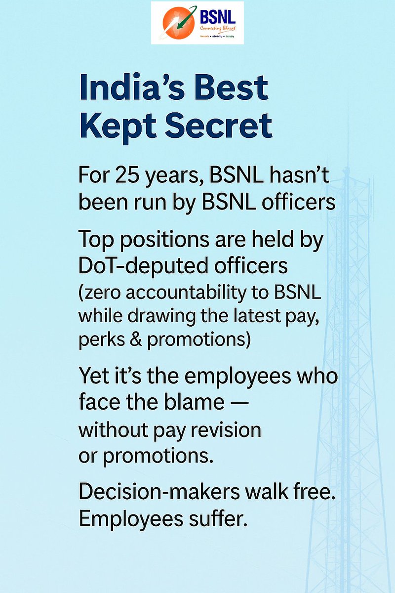 BSNLEmployees's tweet image. Why call @BSNLCorporate  a PSU when @DoT_India officers run it? #BSNL