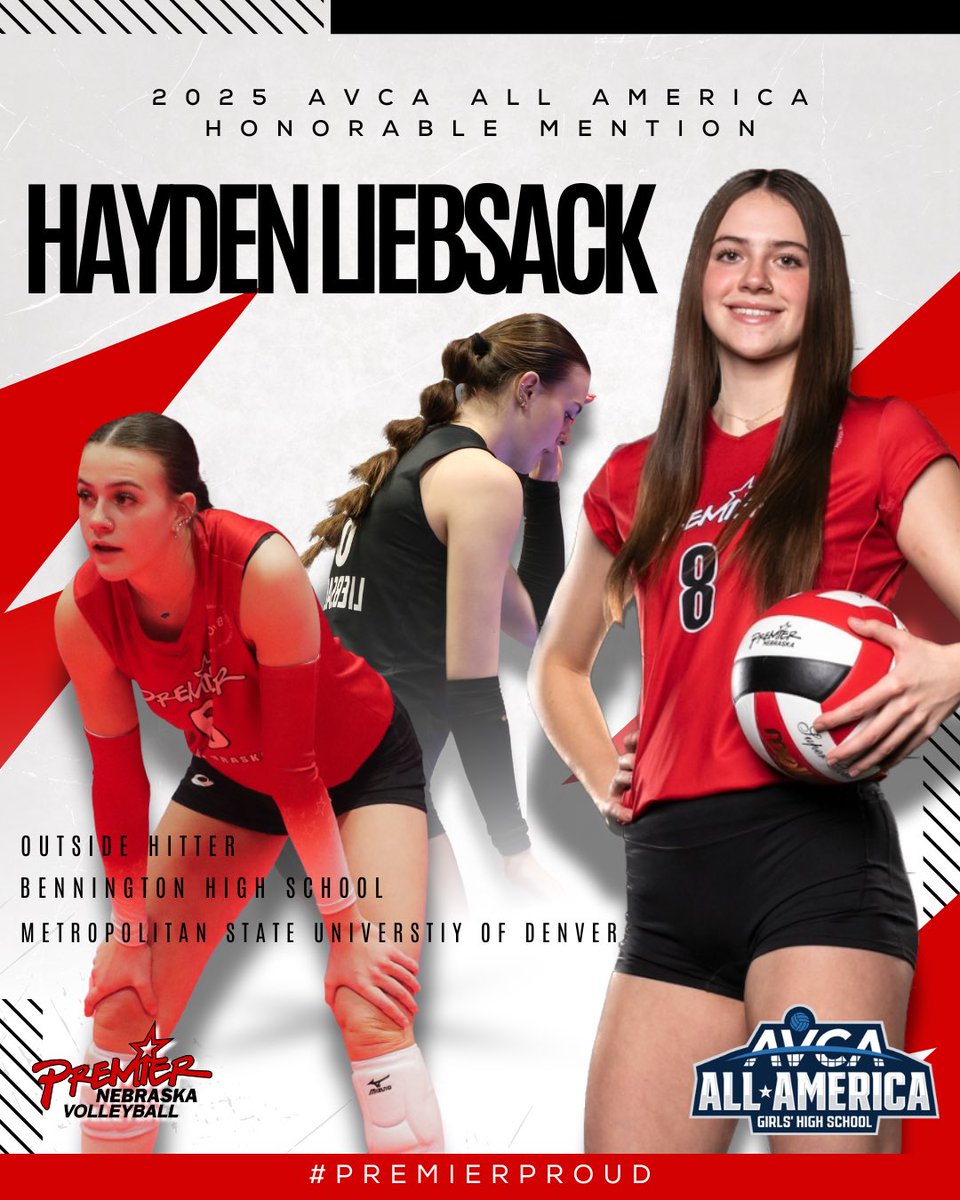 Premier_VB's tweet image. Congrats to Premier Nebraska athlete
Hayden Liebsack of Bennington HS for being named to the AVCA Girls High School All-America Honorable Mention!

#PremierProud x #GoPremierVB