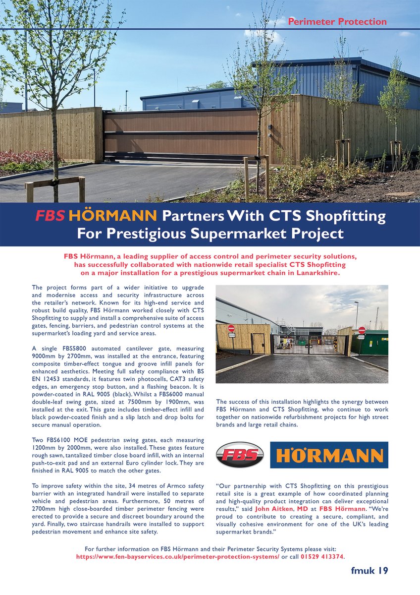 FMUKmagazine1's tweet image. Latest Issue 📰: FBS Hörmann, a leading supplier of #AccessControl and #PerimeterSecurity solutions, has successfully collaborated on a major #installation for a prestigious supermarket chain.

➡️fmuk-online.co.uk/fbs-hormann-pa…
#facman #FacilitiesManagement #security #safety #compliance