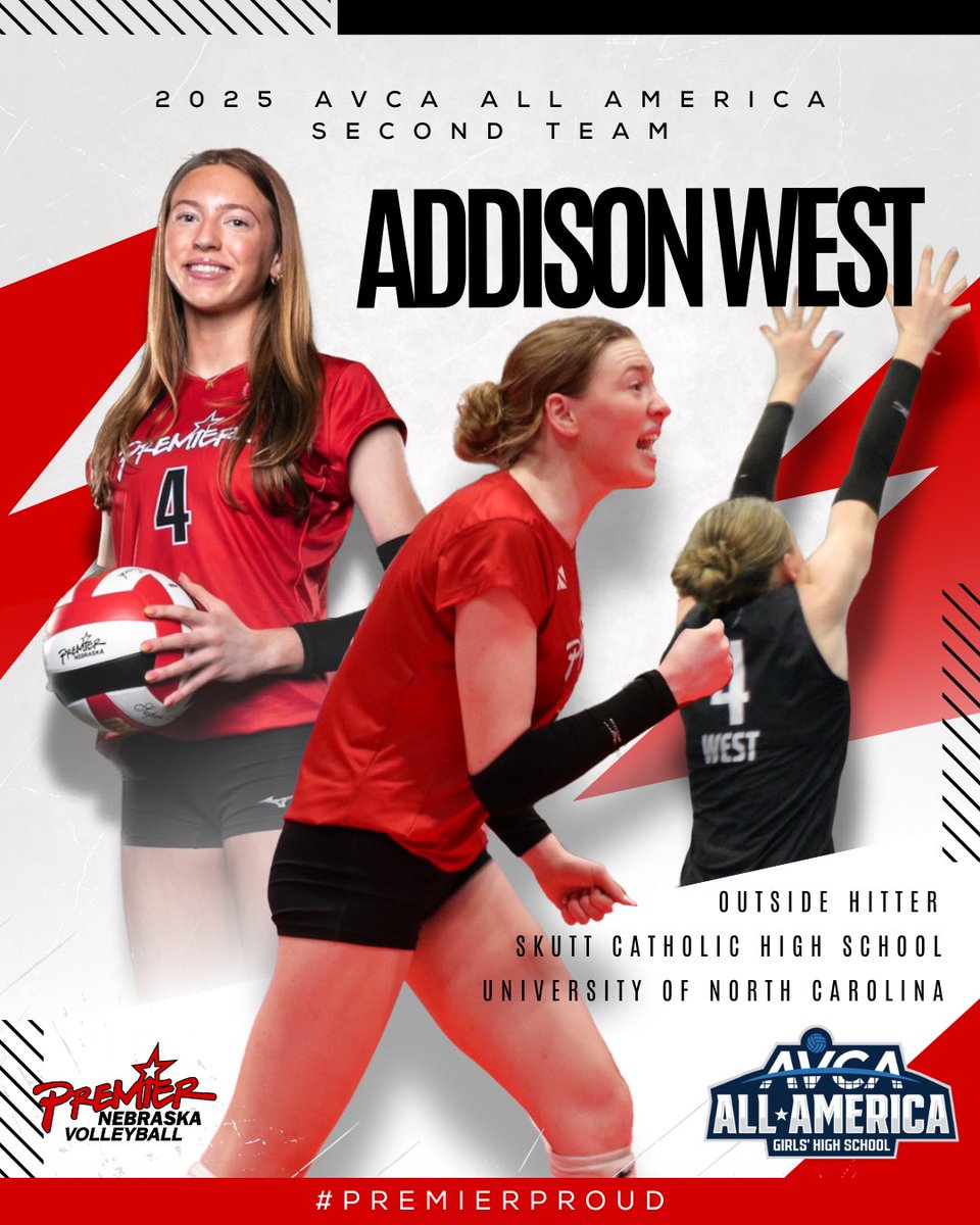 Congrats to Premier Nebraska athlete
and UNC commit, Addison West of Omaha Skutt Catholic for being named to the AVCA Girls High School All-America Second-Team!

#PremierProud x #GoPremierVB