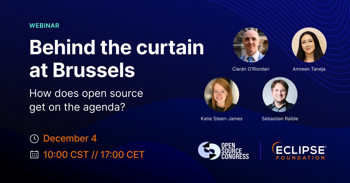 EclipseFdn's tweet image. 🚨 New webinar on 4 December!
 Behind the Curtain at Brussels

Open source is now recognised as fundamental to modern society, but with that prominence comes new challenges, from the Cyber Resilience Act to a wave of emerging global and domestic regulations.

Join us for a rare…