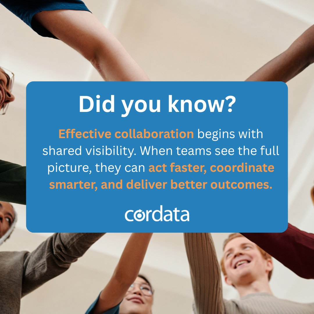 CordataHealth's tweet image. Effective collaboration starts with shared visibility.

Cordata unites agencies on a single platform—so data moves smarter, coordination happens faster, and teams can deliver better outcomes for the people they serve.

#CordataCares #CareCoordination #SmartSystems