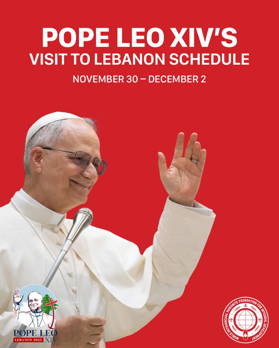 WPMFoundation's tweet image. لبنان بانتظار زيارة البابا ليون الرابع عشر من ٣٠ نوفمبر إلى ٢ ديسمبر بكل محبّة وأمل. انشالله حضوره ينوّر دربنا ويبلسم قلوب المقهورين ويزرع الرجا بقلوب المحزونين. أهلا وسهلا بابا السلام والوحدة قدومه بركة وسلامًا لوطننا الحبيب.  #PopeLeoInLebanon #vatican #WPF #شركة_ومحبة