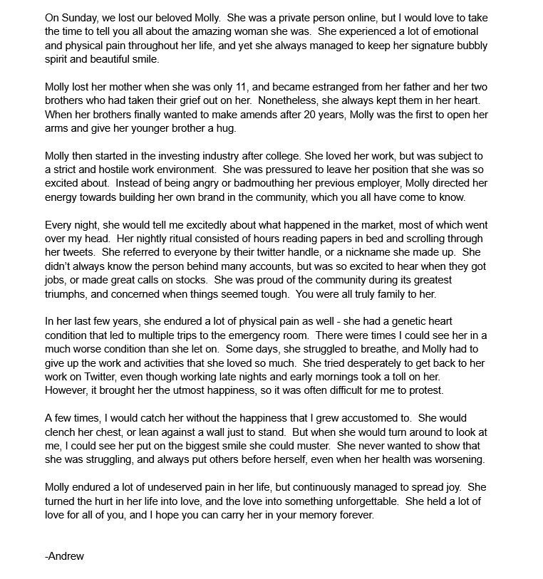 MSollender's tweet image. To her Twitter family: I&apos;m sorry to inform you of her passing just before the holidays