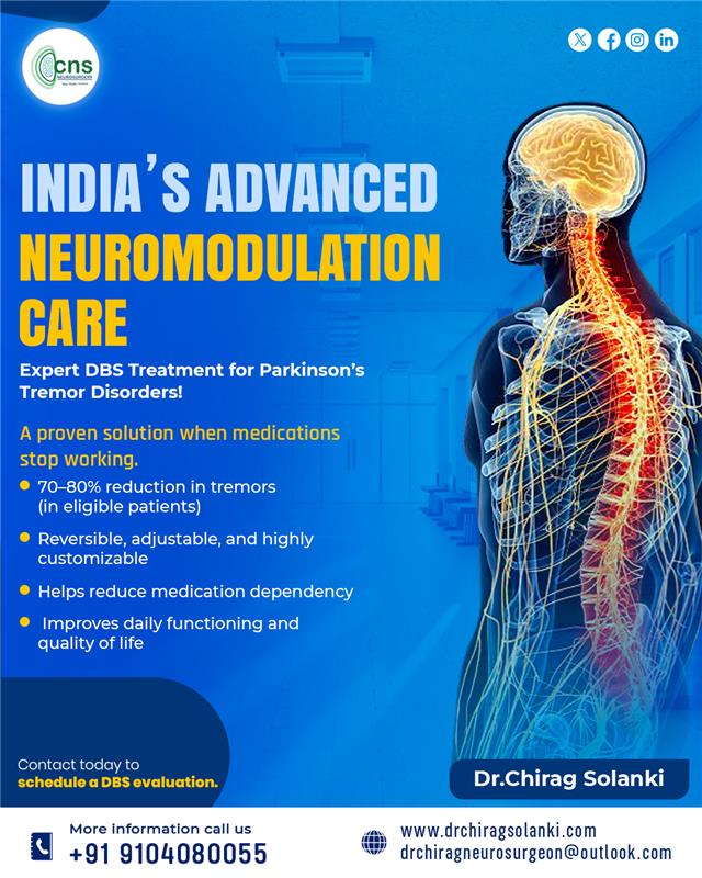 dr_cns's tweet image. India’s Advanced Neuromodulation Care 
Expert DBS Treatment for Parkinson’s &amp;amp; Tremor Disorders.
 
When medications stop working, Deep Brain Stimulation offers a proven path to recovery.
 
Visit -  drchiragsolanki.com
  
#DeepBrainStimulation #DBSTreatment #ParkinsonsCare