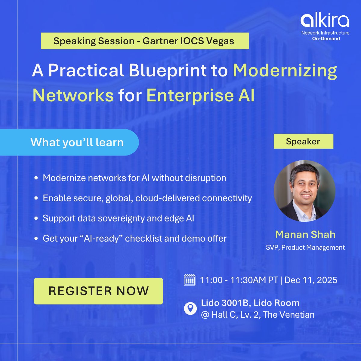 alkiranet's tweet image. Is your AI initiative slowing down? 

The answer might be your network. 

Join Manan Shah at Gartner IOCS Las Vegas to discover how modern networks empower enterprise AI success. 

#GartnerIO #EnterpriseAI #NetworkInfrastructure