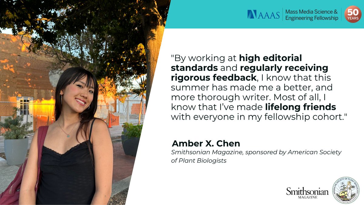 AAASMassMedia's tweet image. ✨ Fellow feature time! @amberonradio&apos;s summer at @SmithsonianMag supported by @ASPB resulted in some incredible work. Read them all here: aaas.org/programs/mass-…
#MassMediaFellowship #SciComm