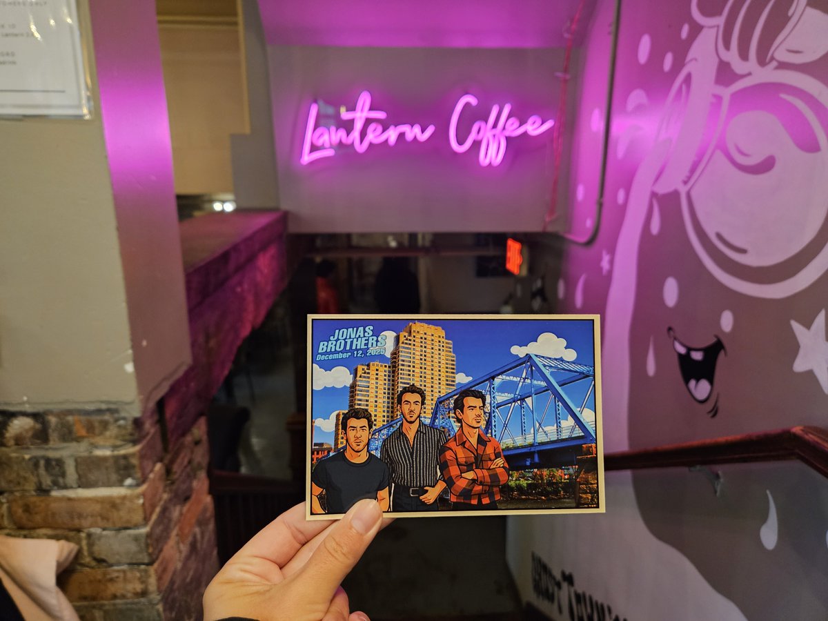 VanAndelArena's tweet image. There are a few more days to score yourself custom @jonasbrothers postcards! Don't miss Lantern Coffee downtown #GrandRapids where you can get this one-of-a-kind GR inspired card.💌 

Scan the QR code on the back for your shot to win tickets to the show!
