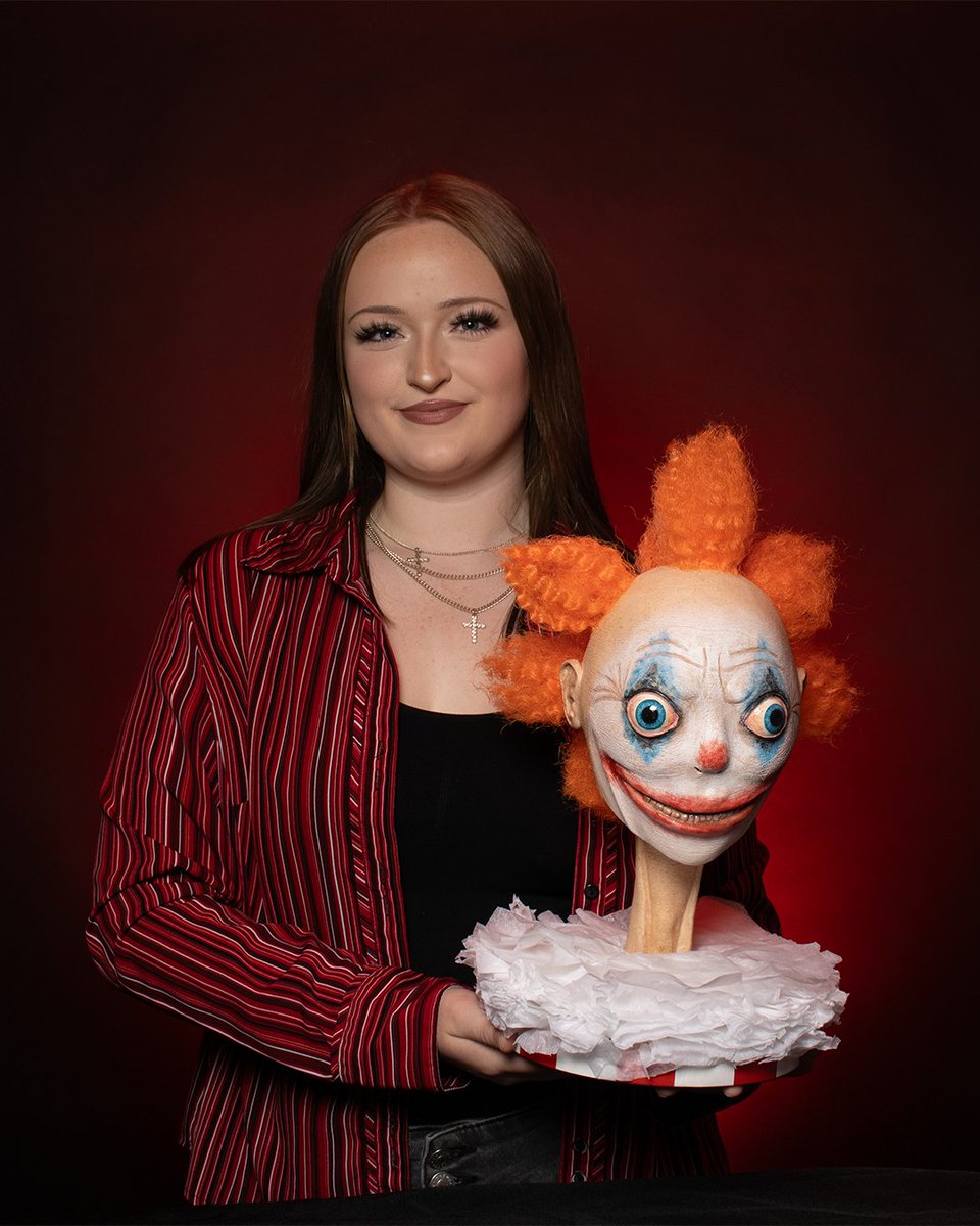 CMUcollege's tweet image. This eerie clown sculpture brings unsettling charm to life with exaggerated eyes, a chilling grin, and haunting detail that blurs the line between playful and petrifying.

Creature Design by CMU Graduate, Simone Ryall